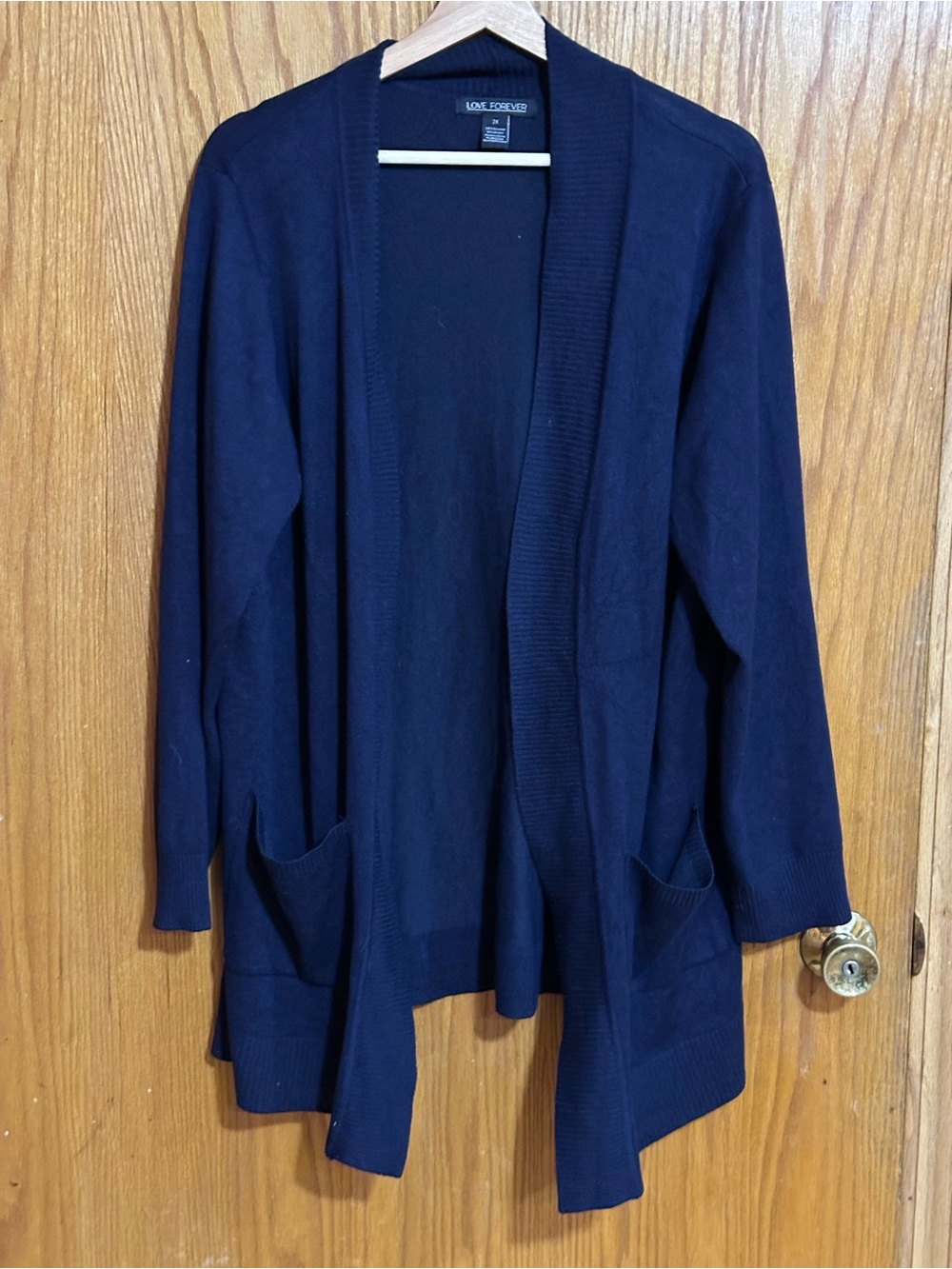 Love Forever cozy Navy Open-Front Pocket Cardigan Sz 2X